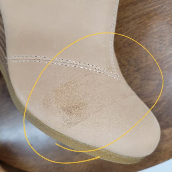 Toms Womens Kelsey Booties 6 Beige Leather Suede Round Toe Slip On Ankle Wedge - Picture 13 of 13